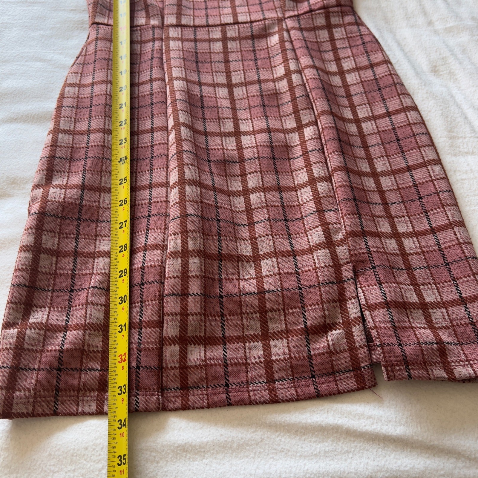 No Comment Pink Plaid Mini Dress Medium NY-LA Adjustable Straps Square Neck Slim