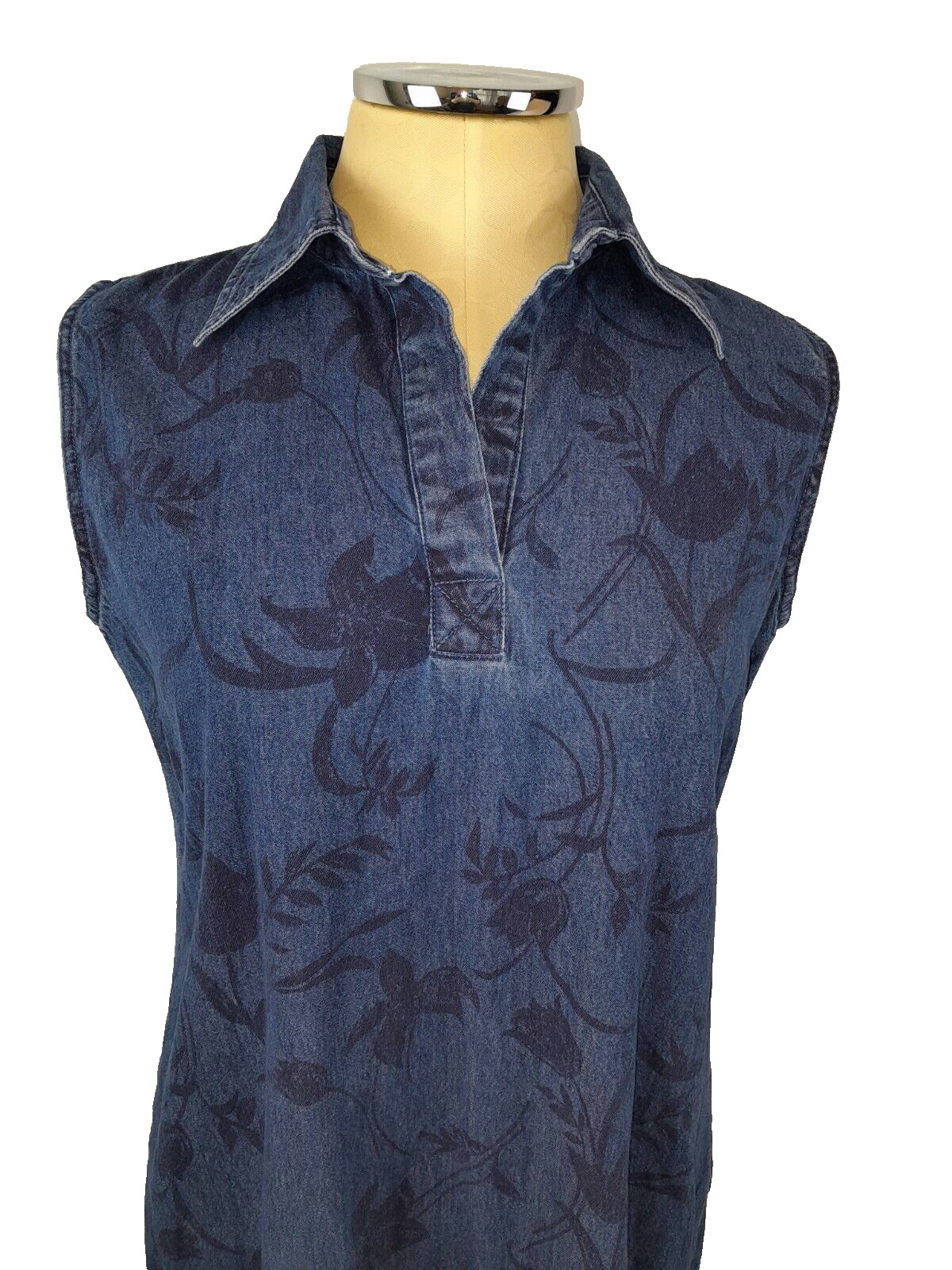 Dress Barn Midi Dress Womens 8 Blue Denim Floral Cowgirl Western Rodeo Pullover