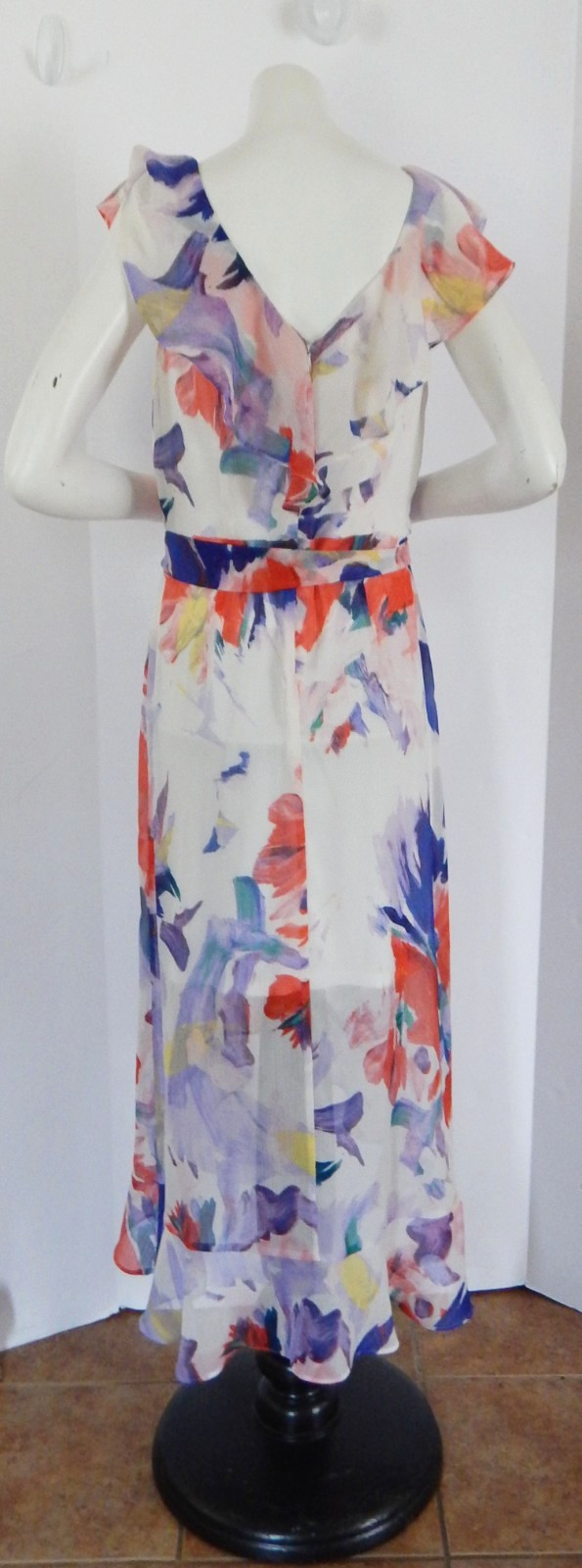 Harper Rose Watercolor Floral Ruffle V-Neck Lined Below Knee Dress Size 4