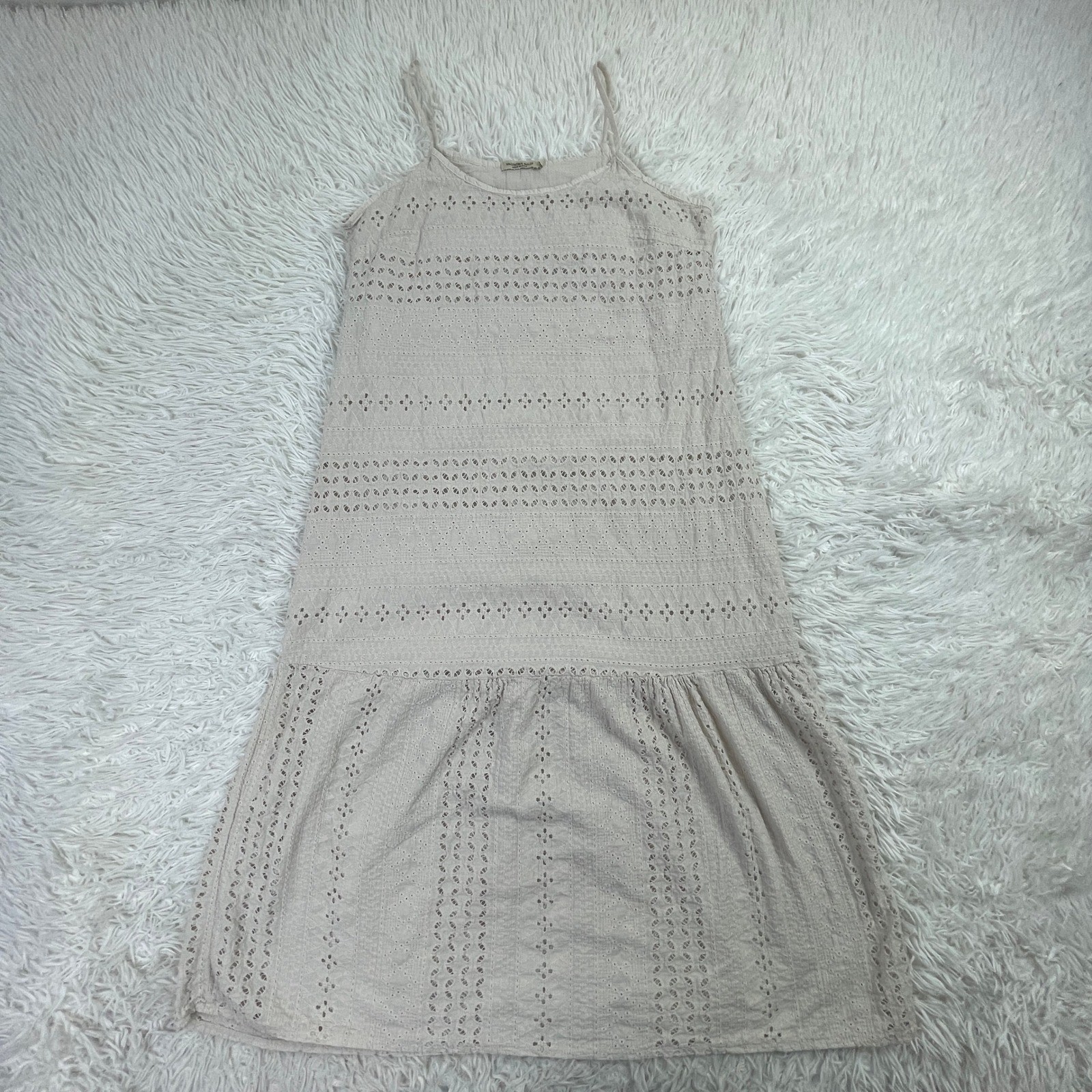 Valentina Naldi Dress Womens Large Beige Cotton Embroidered Eyelet Midi Dress L