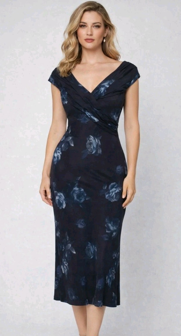 David Warren Dress Womens Size 6 Floral Brown Blue Rayon Lined Y2k Fairy