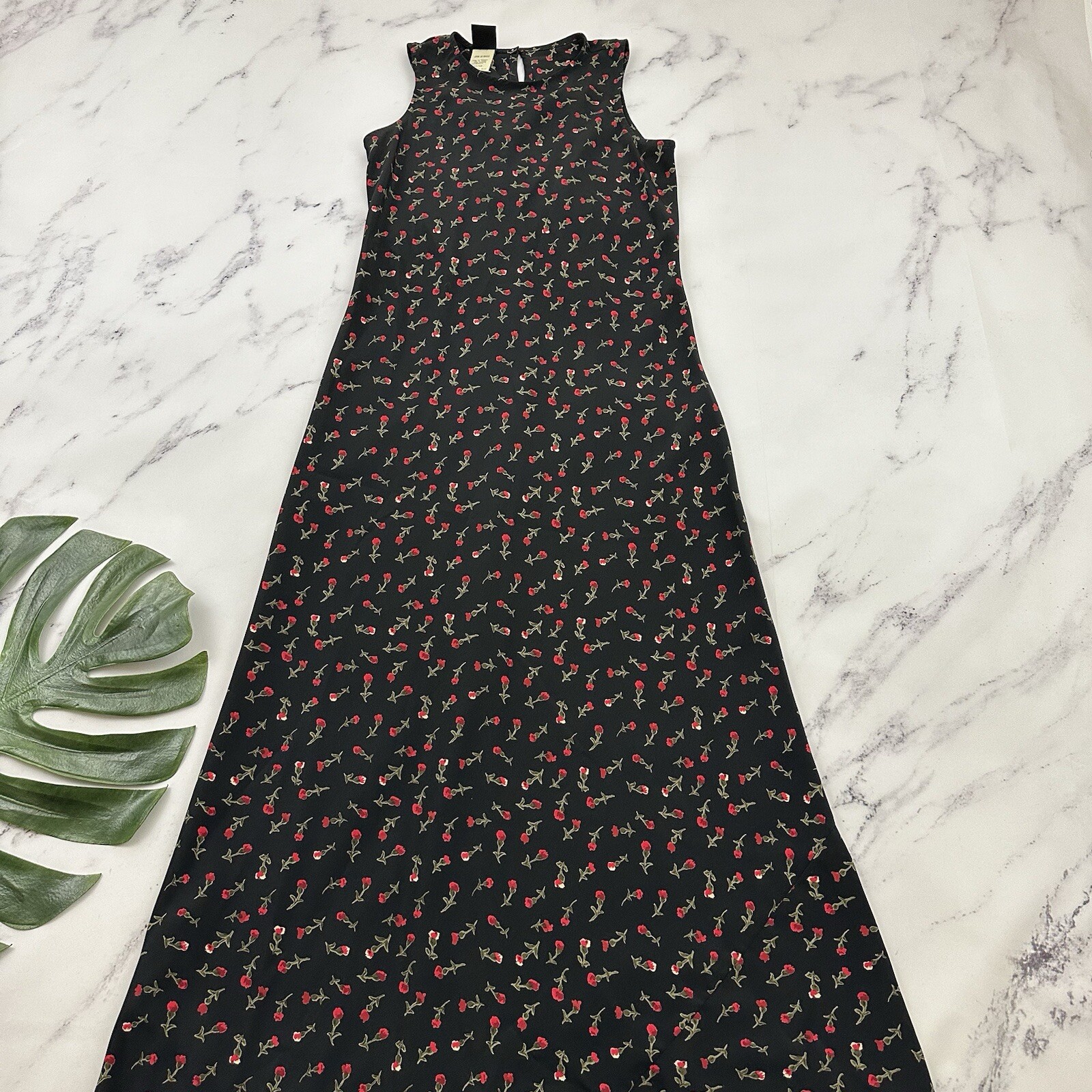 My Michelle Womens Vintage Y2k Slip Maxi Dress Size 11/12 Black Red Rose Floral