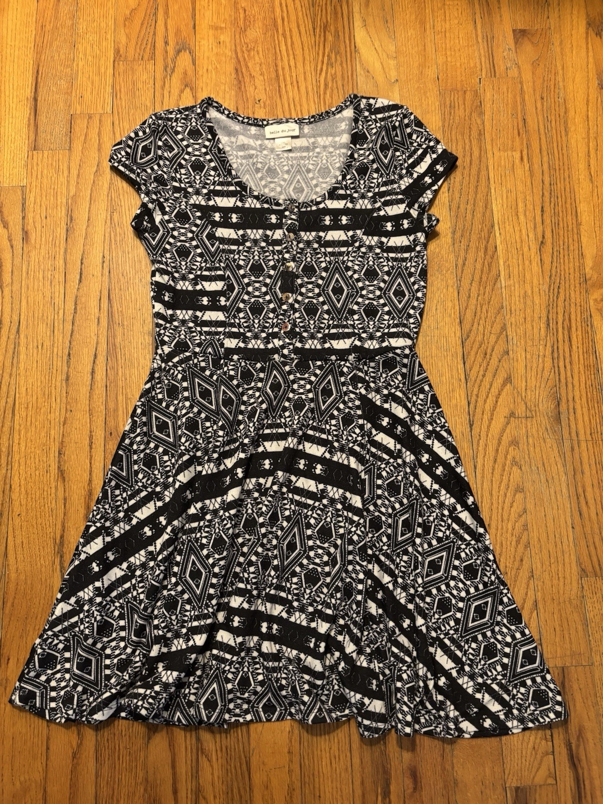 BELLE DU JOUR Womens Black Cap Sleeve Short Fit + Flare Dress S