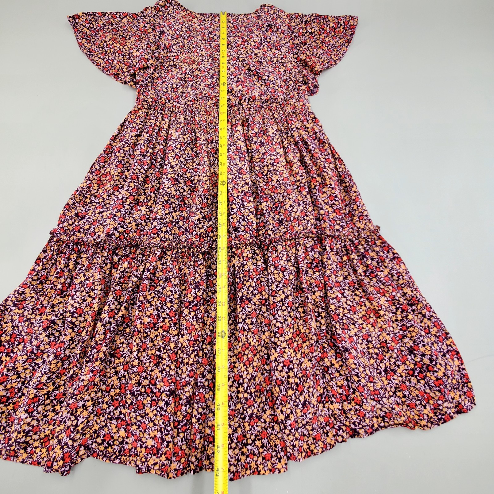 Sundance Womens Size L Boho Dress Mulberry Crepe Floral V Neck Flutter Sleeve
