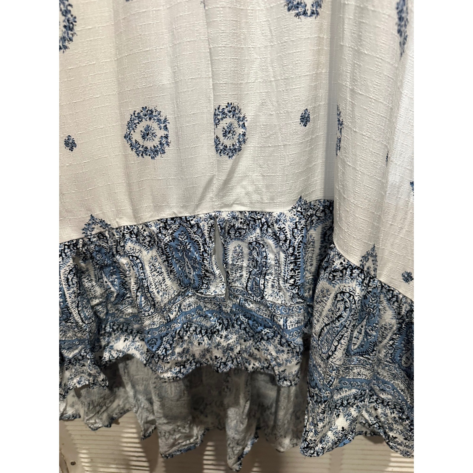 Anthropologie Kindred Blue Paisley High Low Midi Dress Flutter Sleeve Large