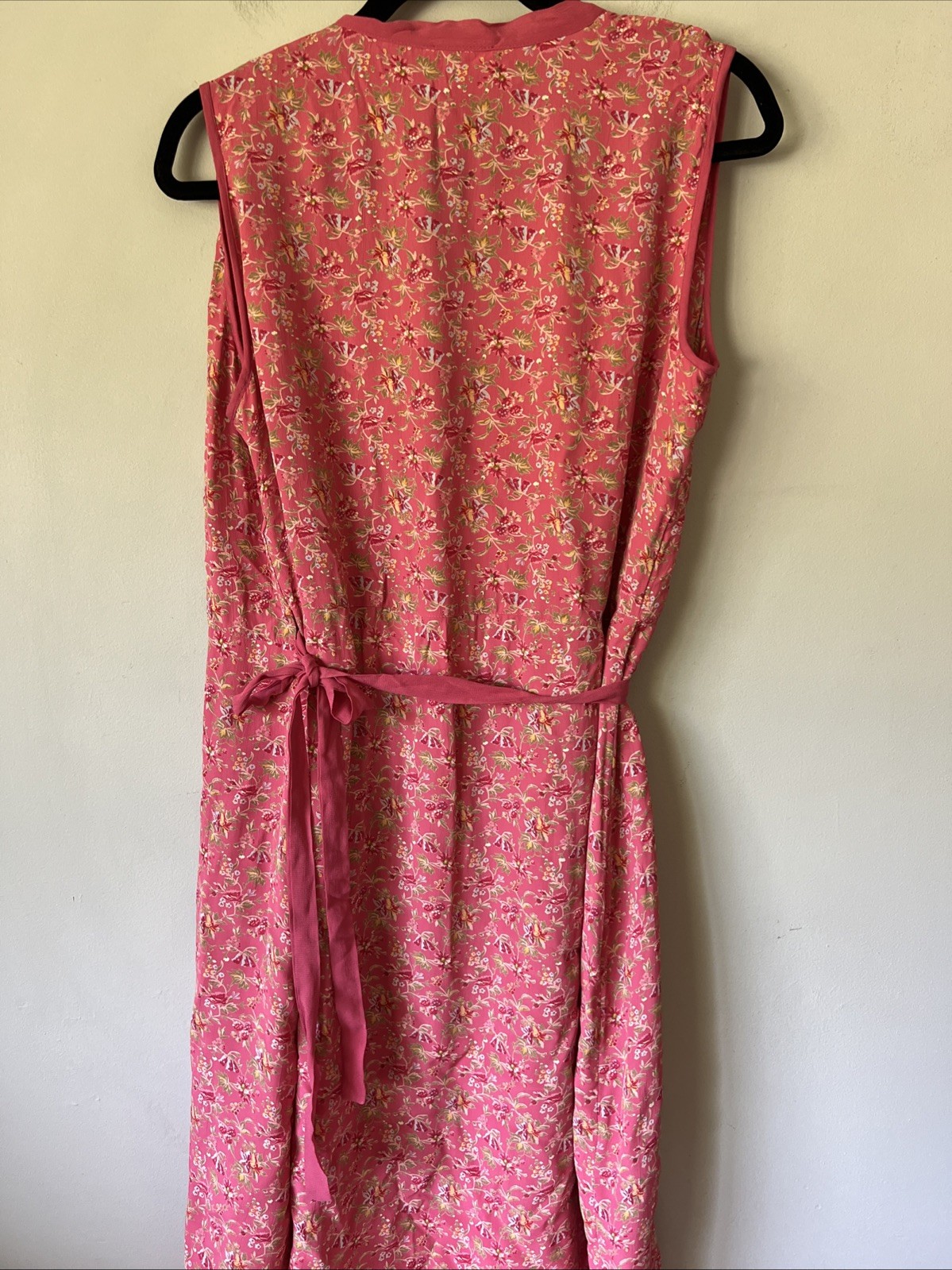 Vintage April Cornell Pink Raspberry Floral Sleeveless Wrap Dress Size M Rayon
