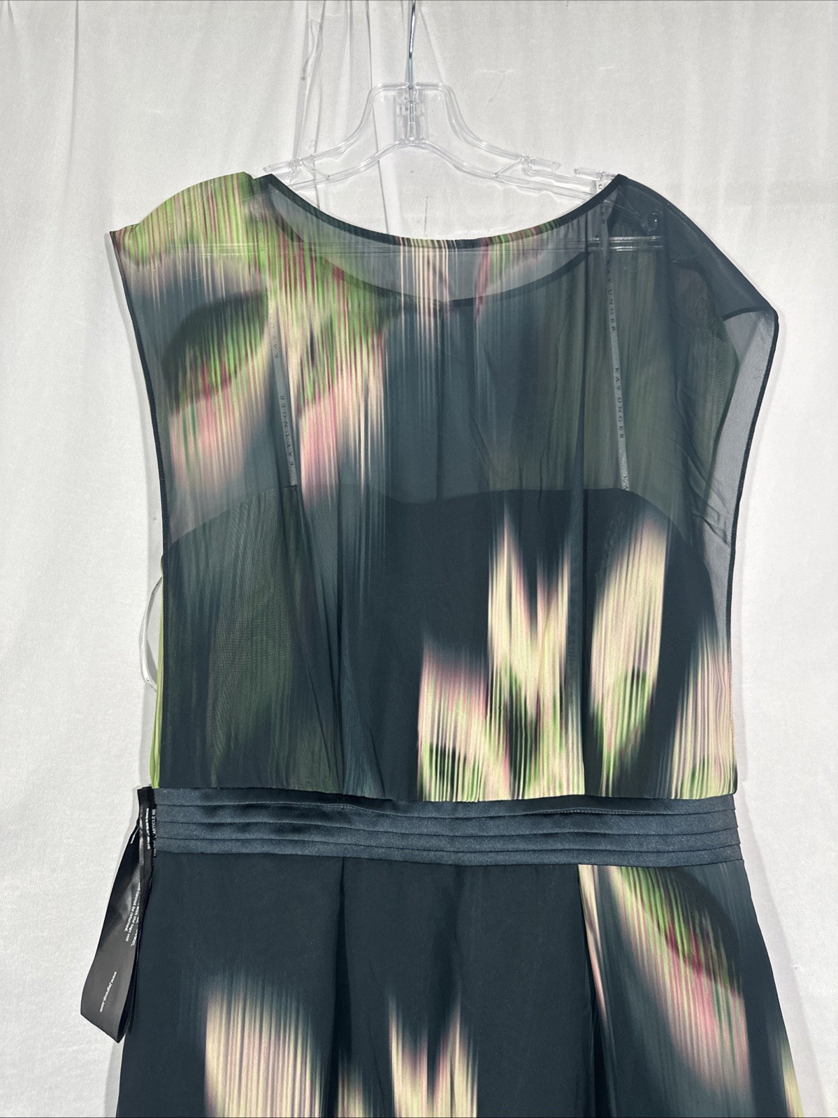 NEW $398 KAY UNGER [ 14 ] Tess Sleeveless A Line Gown in Black Green J1982