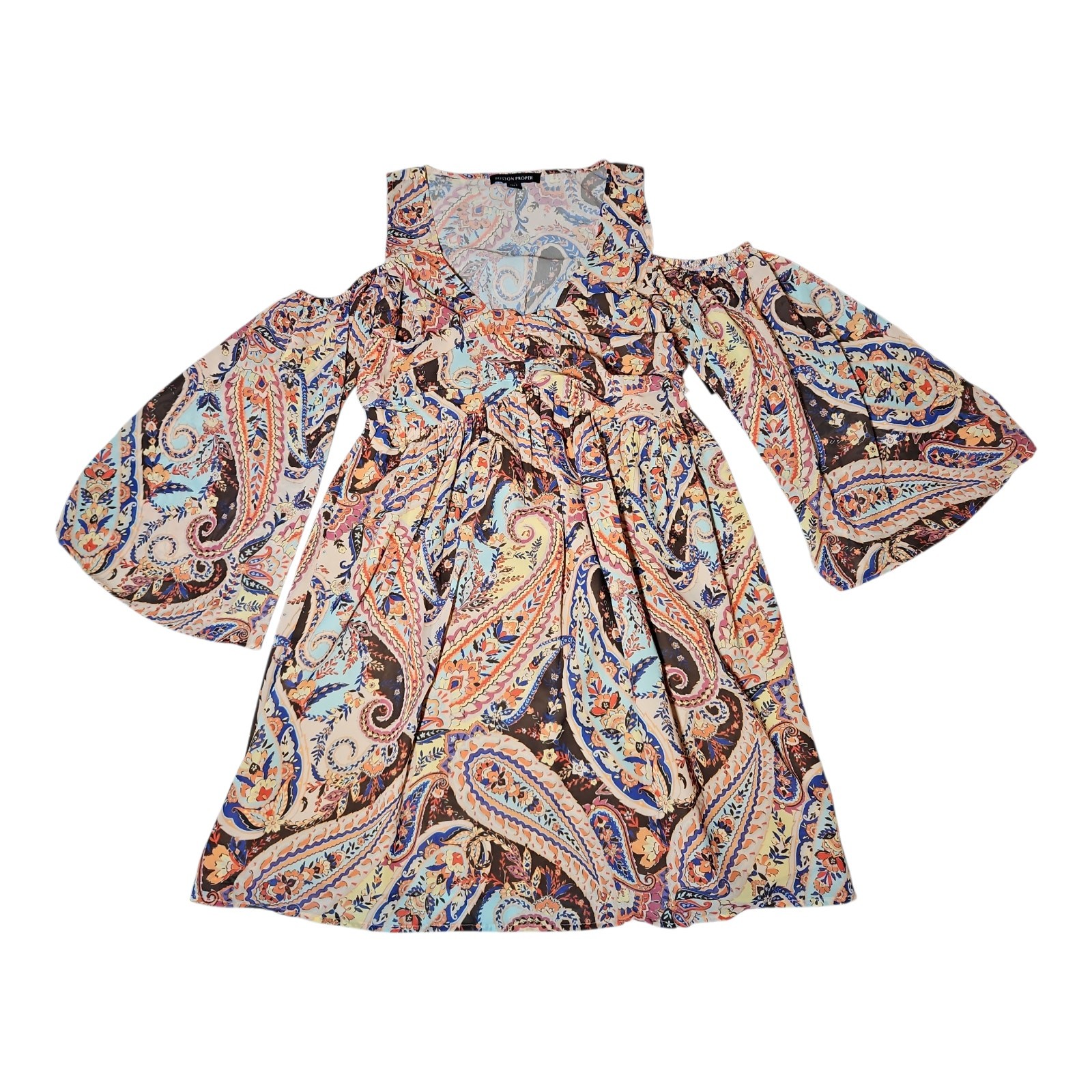 Boston Proper Paisley Cold Shoulder Boho Mini Dress Women’s Size Small