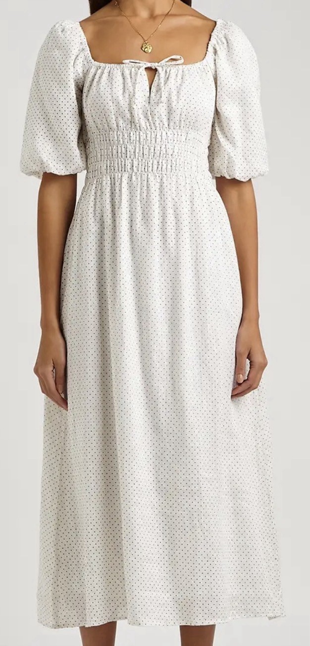 FAITHFULL THE BRAND  Maurelle Polka-Dot Print Linen Midi Dress size medium