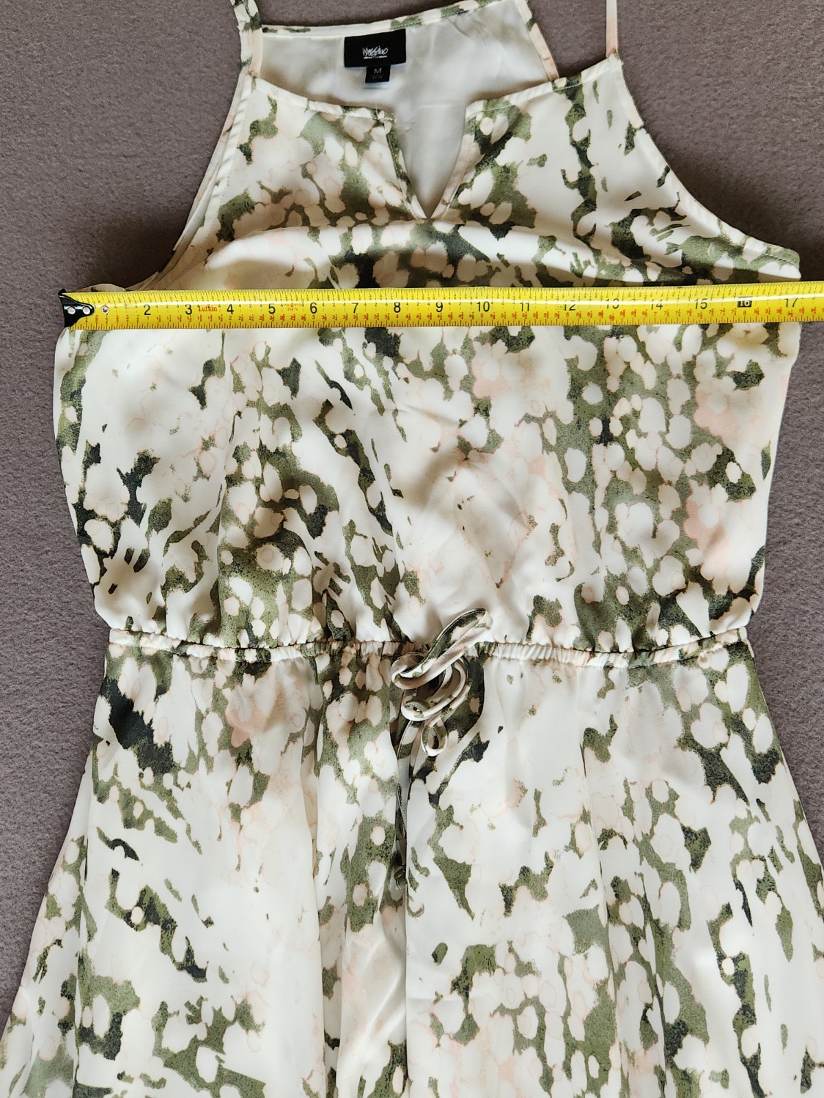 Mossimo M Abstract Olive Pink Cami Dress Midi Boho Handkerchief Hem Fully Lined