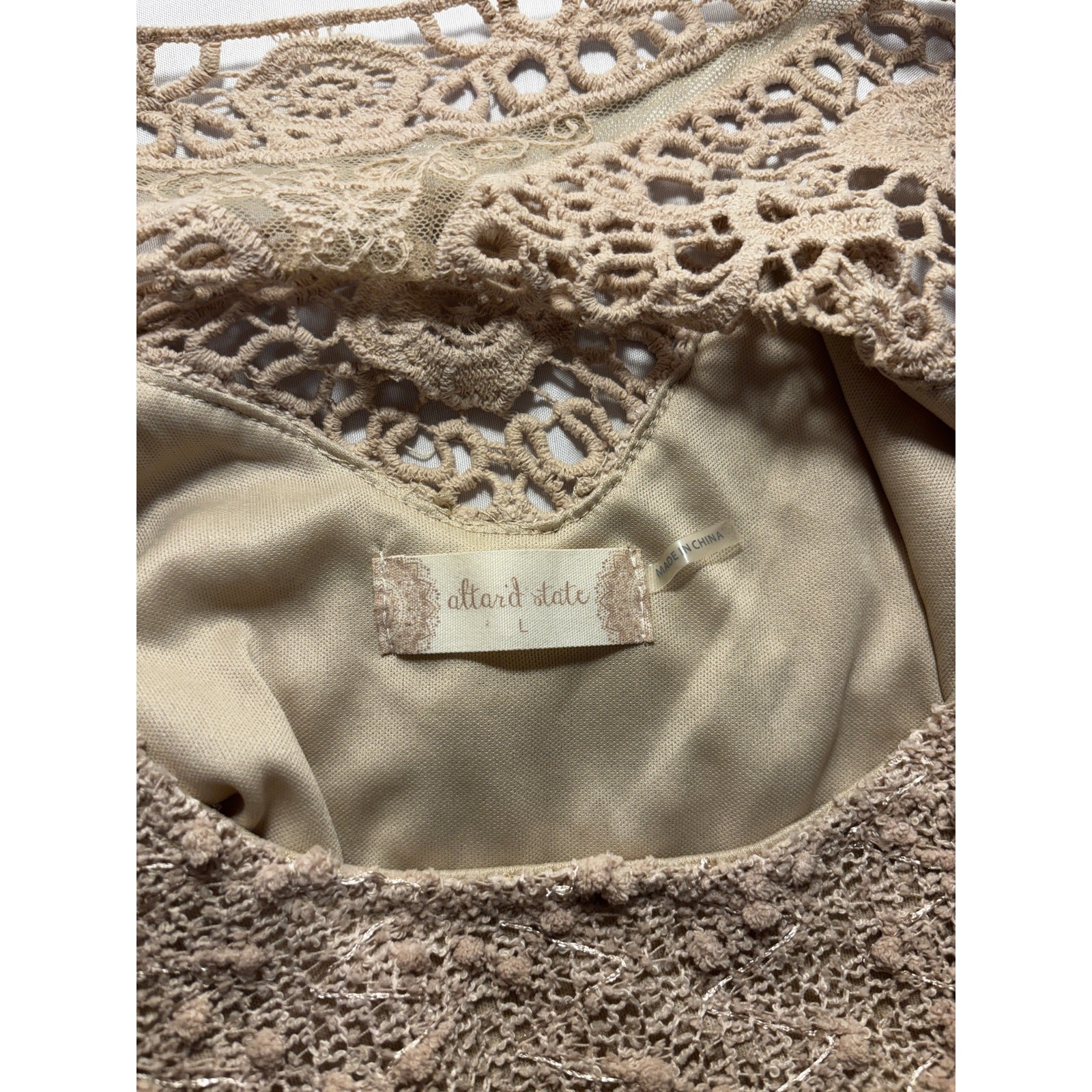 Altar’d State Layered Textured Ivory Beige Long Sleeve Knit Dress (Large)