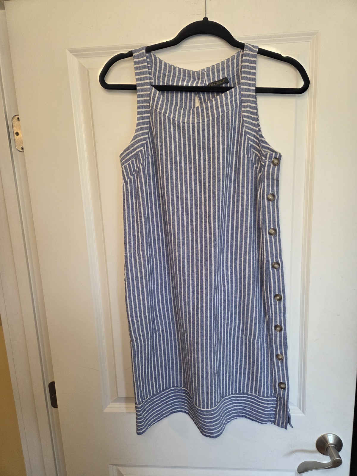 For Cynthia Linen Blend Striped Sleeveless Dress Sz Small Preloved