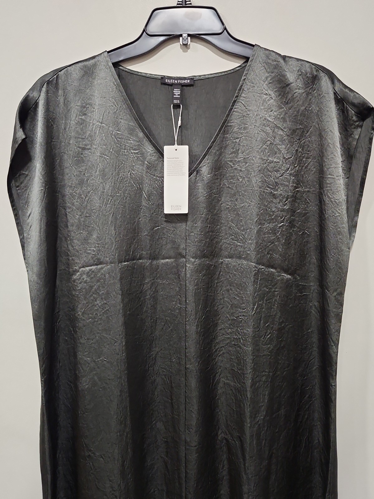 Eileen Fisher NWT Dress Womens XL Textured Satin Emerald Green Sleeveless New