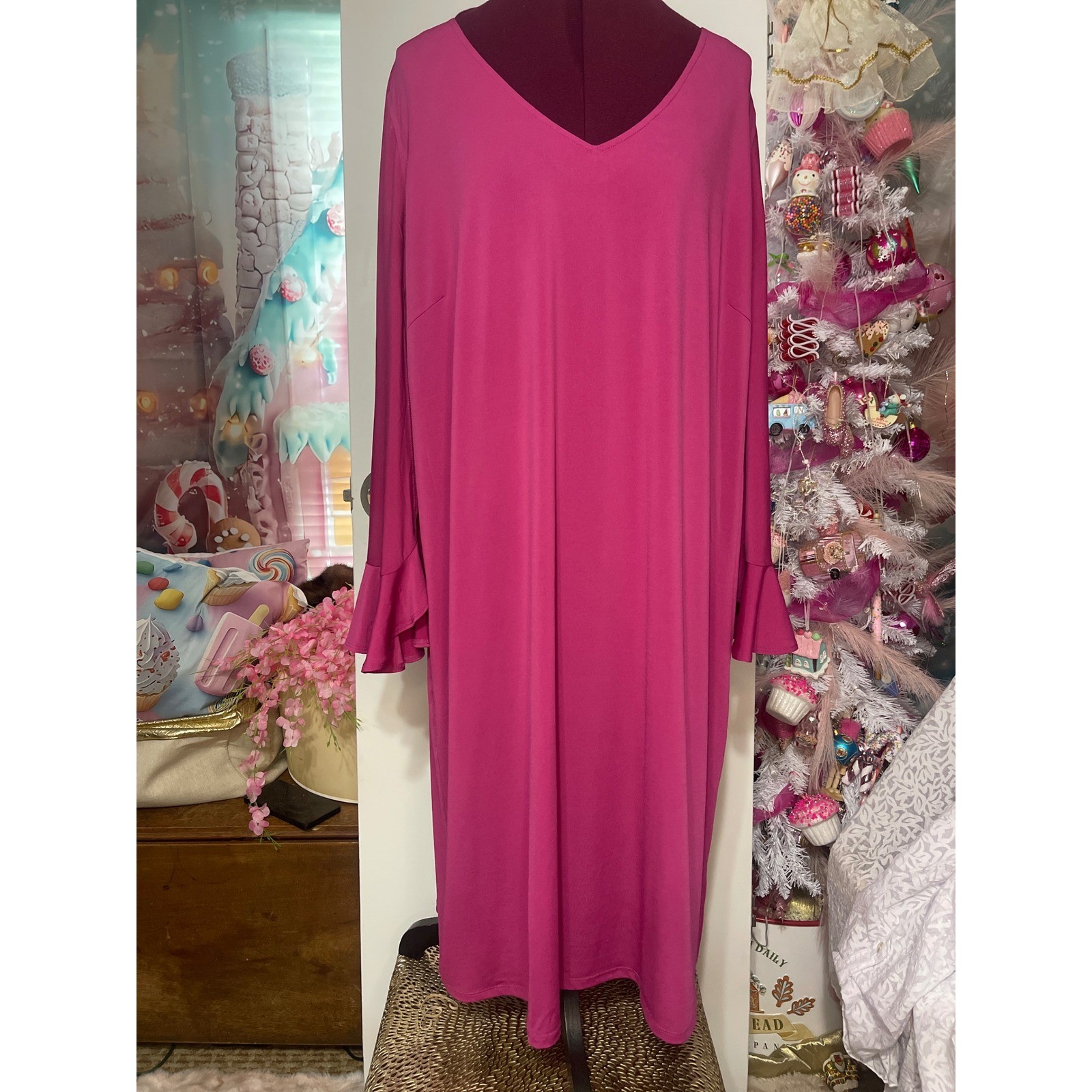 New w/o tags Antthony Original Shift Dress Womens 2X Magenta Good Ruffle Cuff
