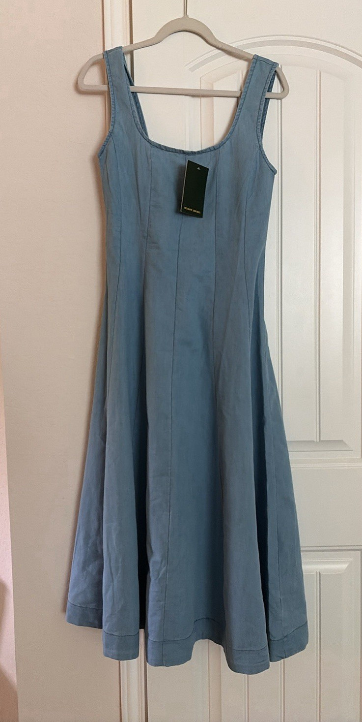 Meadow Rhodes Women’s S Blue Solid Midi A-Line Dress Square Neck Sleeveless