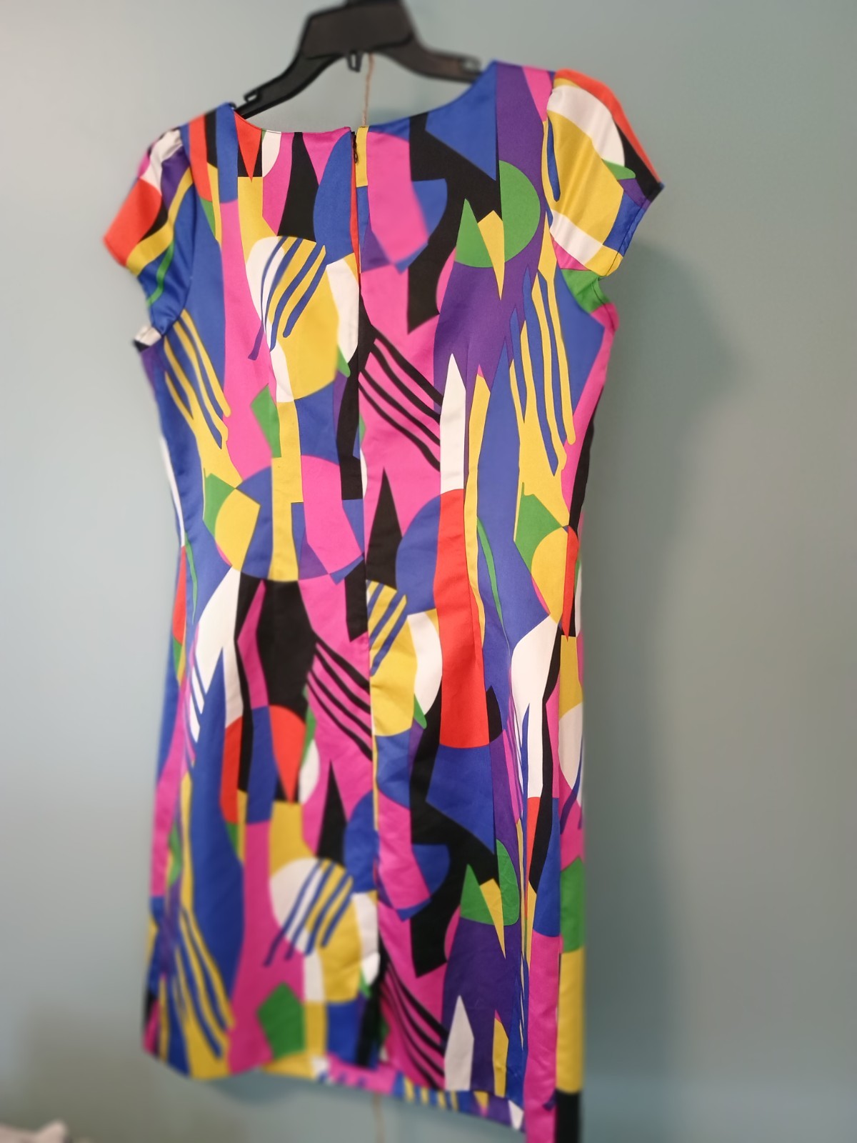 Metrostyle Rainbow 70s Mod Dress 14 Silky Geometric Cap Sleeve Scoop Neck Mini