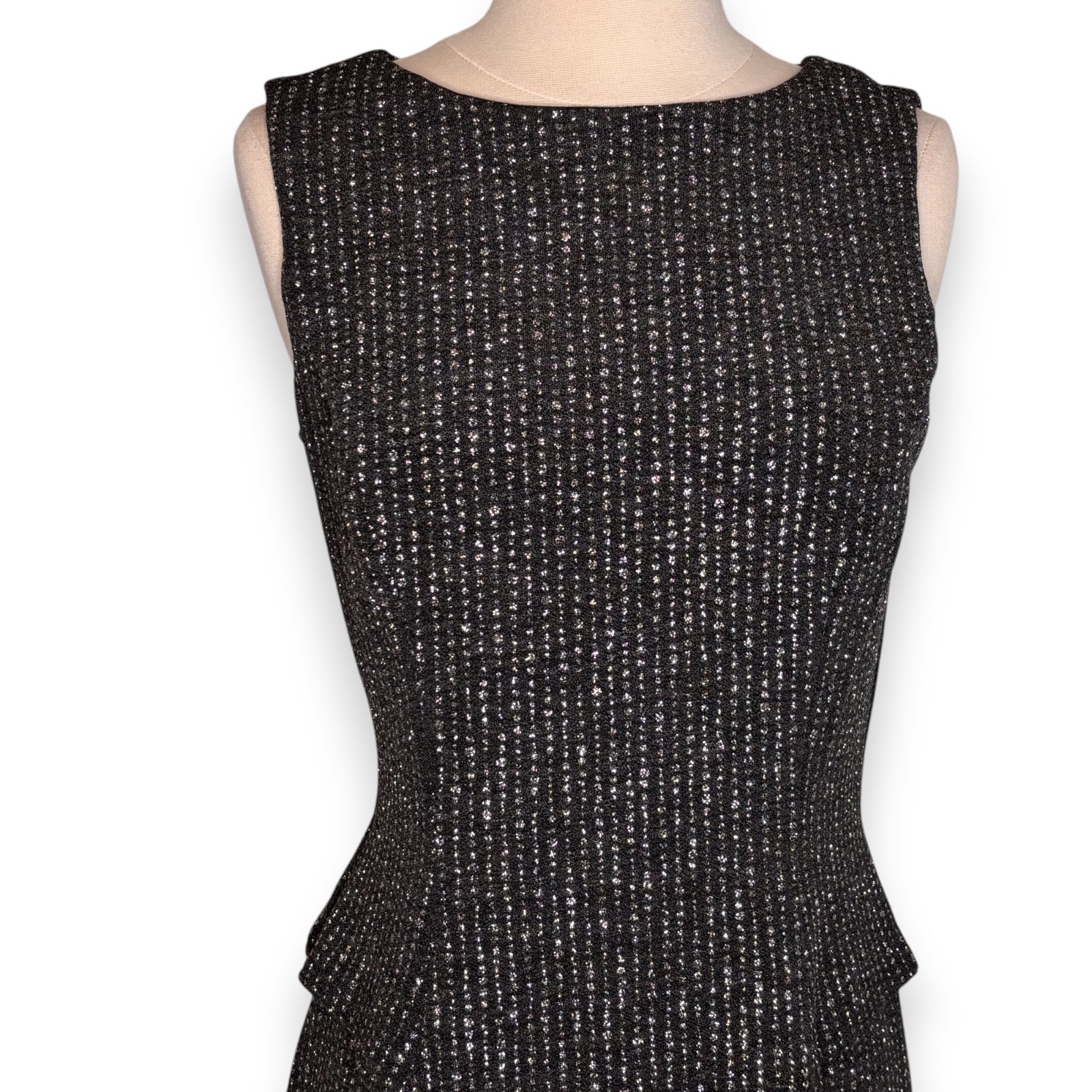 Scott McClintock Millennium 2000 Gray Silver Sparkle Peplum Flare Bottom Dress 6