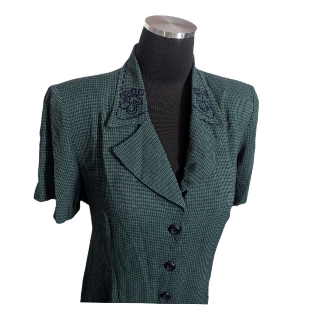 90s SL Fashions Green Check Midi Sheath Dress Sz 8 grunge retro gingham indie A1