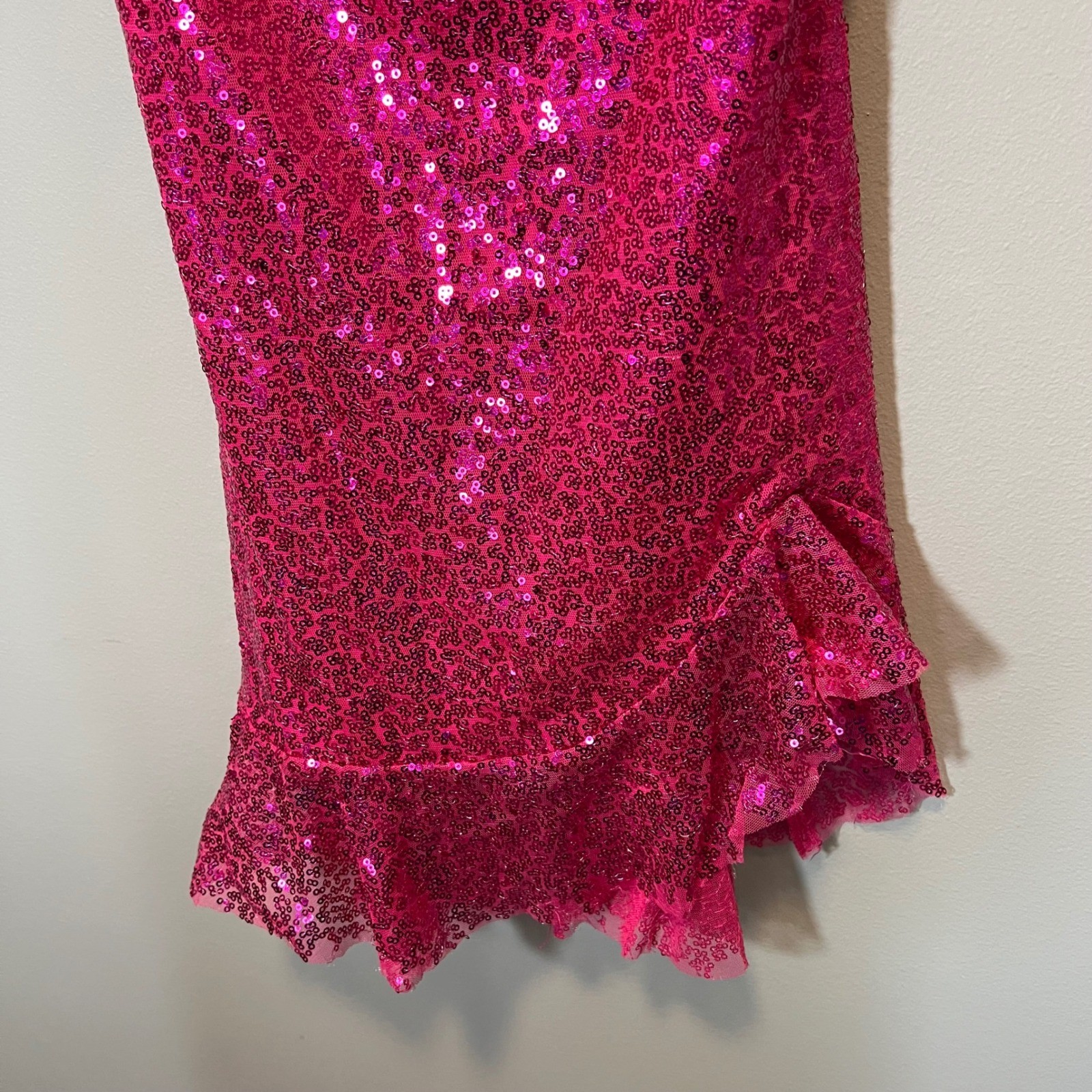 Lucy In The Sky Hot Pink Sequin Lace Up Back Ruffle Mini Dress Small