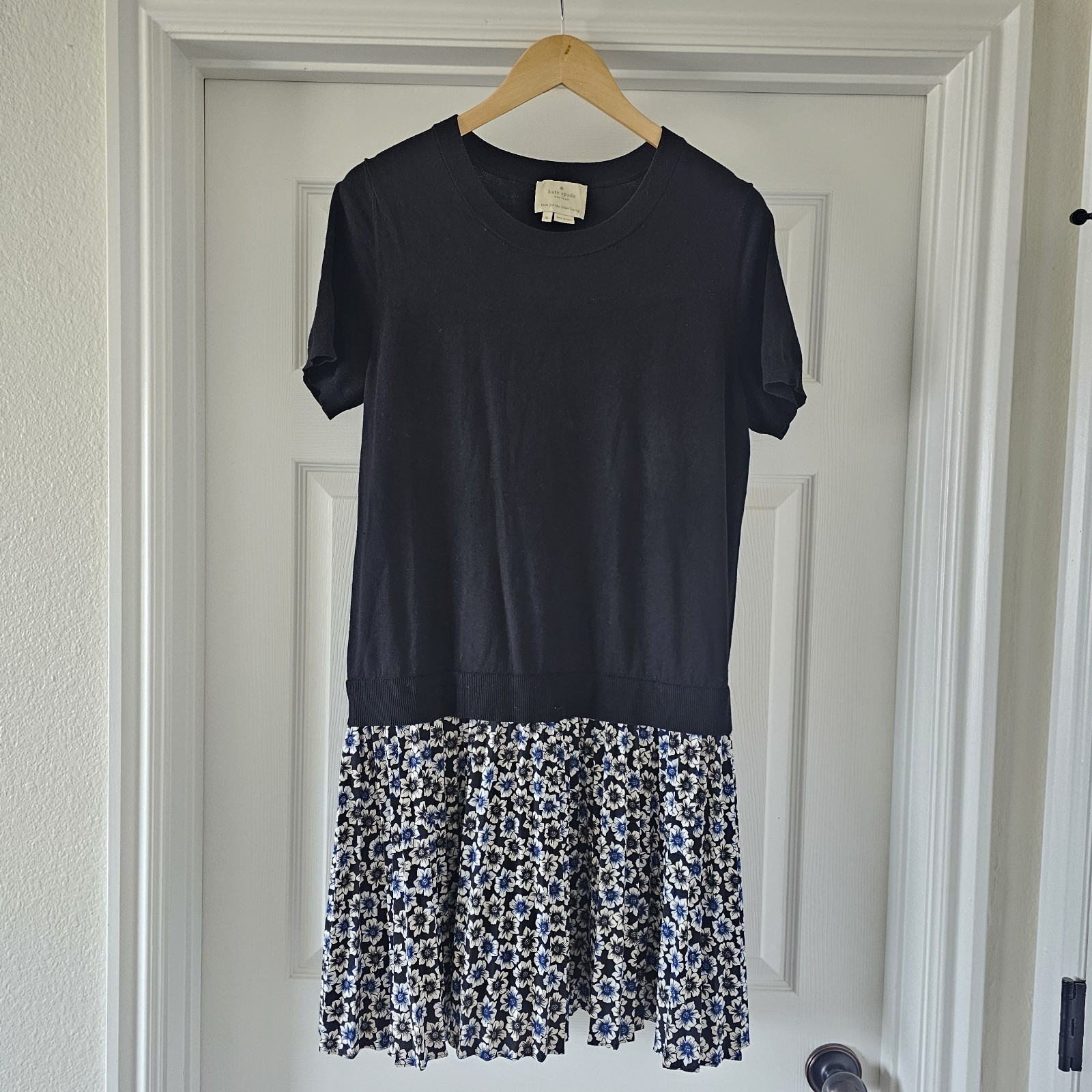 Kate Spade XL Drop Waist Skater Dress Accordion Pleat Skirt Knit Stretch Top #23