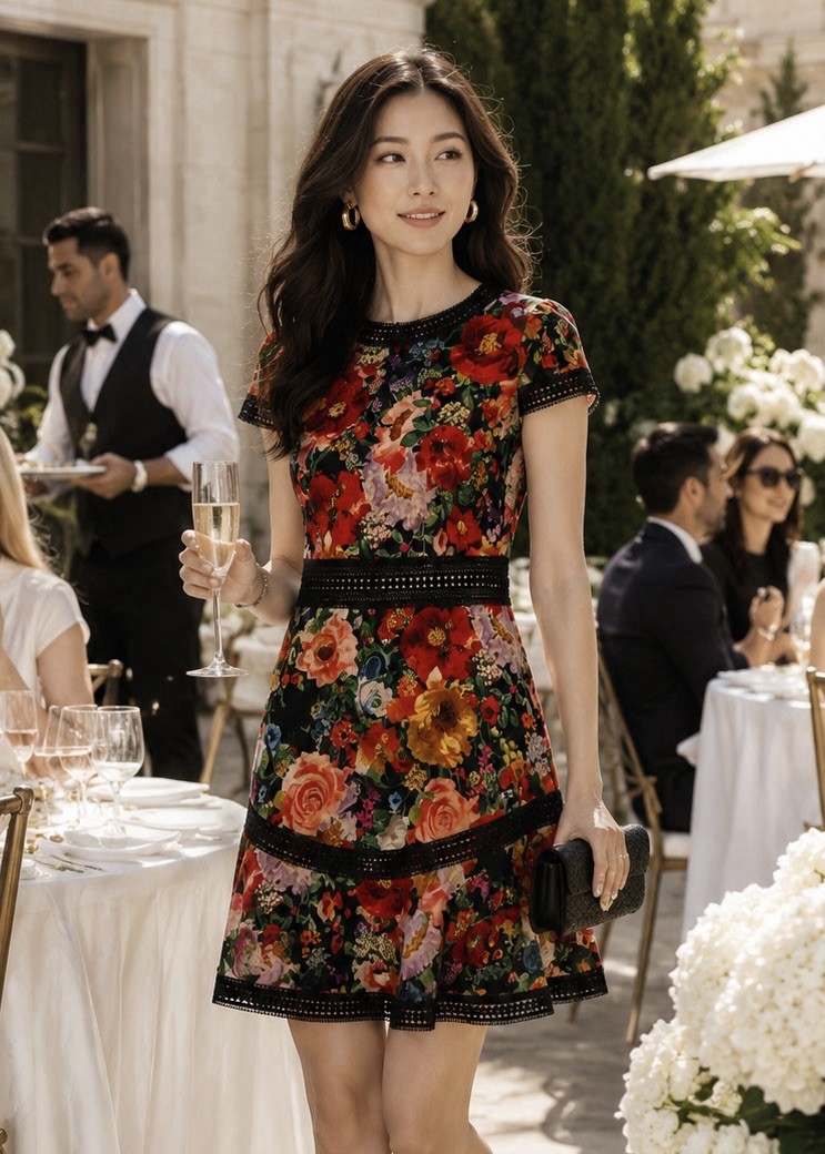 Alice + Olivia Rapunzel Black Floral Mini Dress – Sz 0