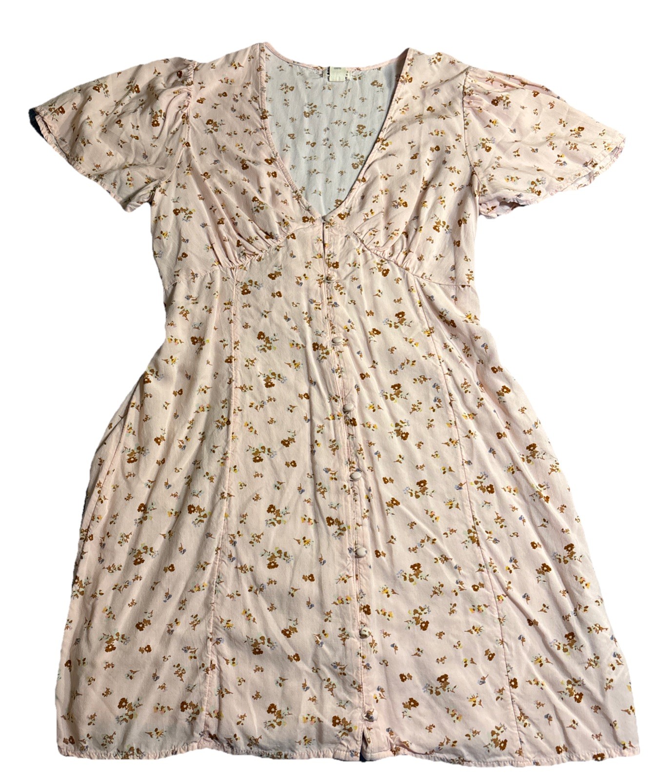 Billabong Y2K Vintage Pink Floral Short Sleeve V-Neck Dress Size Medium