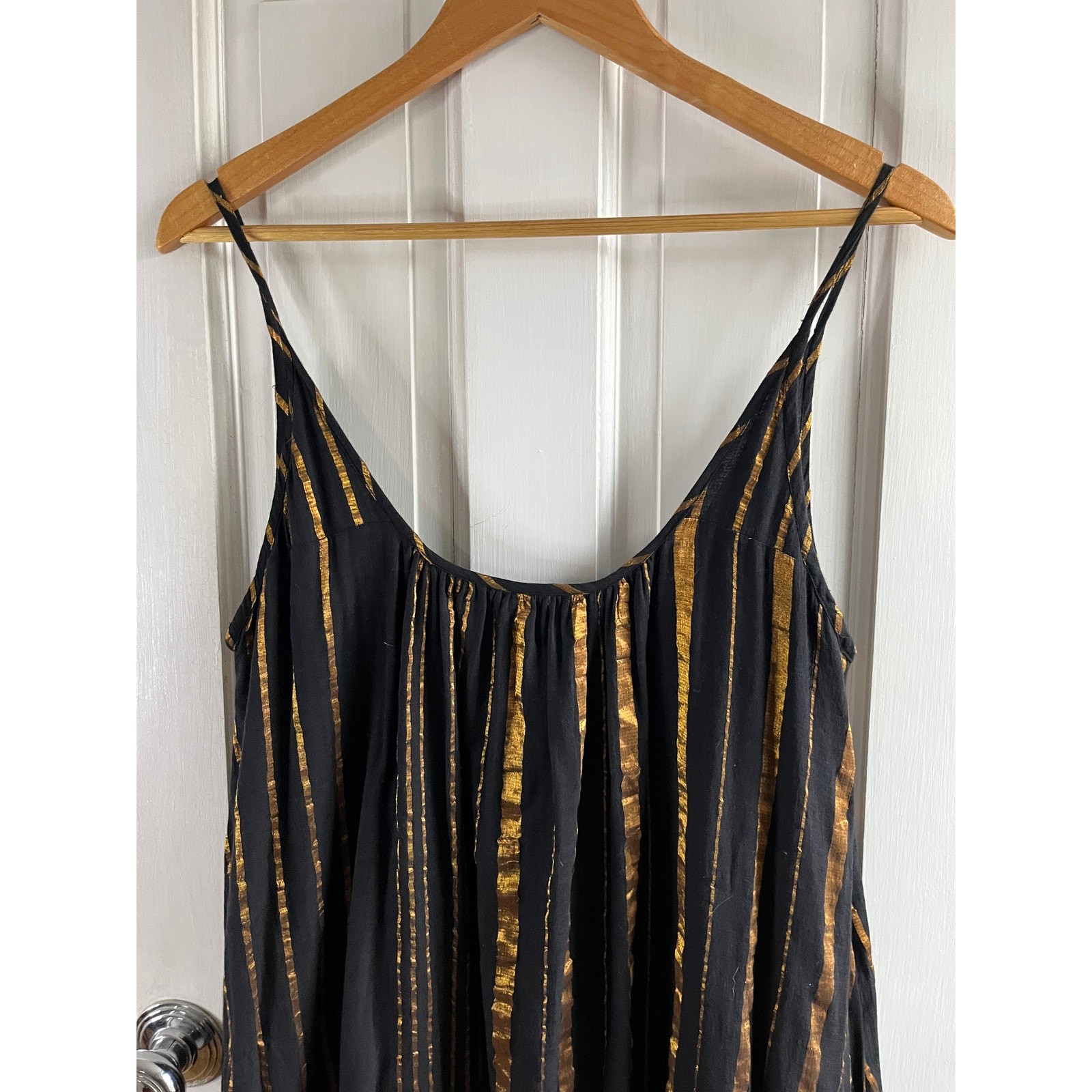 Aish Sultan Black & Gold Striped Slip Dress Maxi One Size OS Boho Luxury