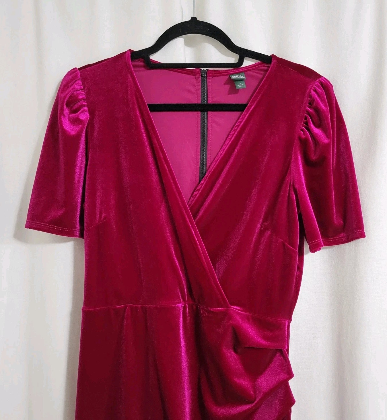 Wild Fable Pink Velvet Dress Ruched Size M Short Holiday Classic Magenta Rocker