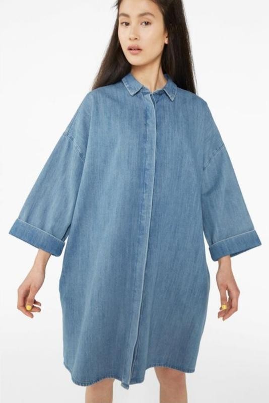 Monki Blue Women’s Stylish Oversized Denim Midi Dress Size XS