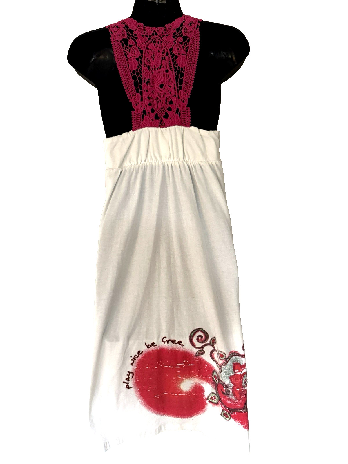 Double D Ranch Beaded Embroidery Crochet Novelty Print DRESS MEXICO Mother Mary