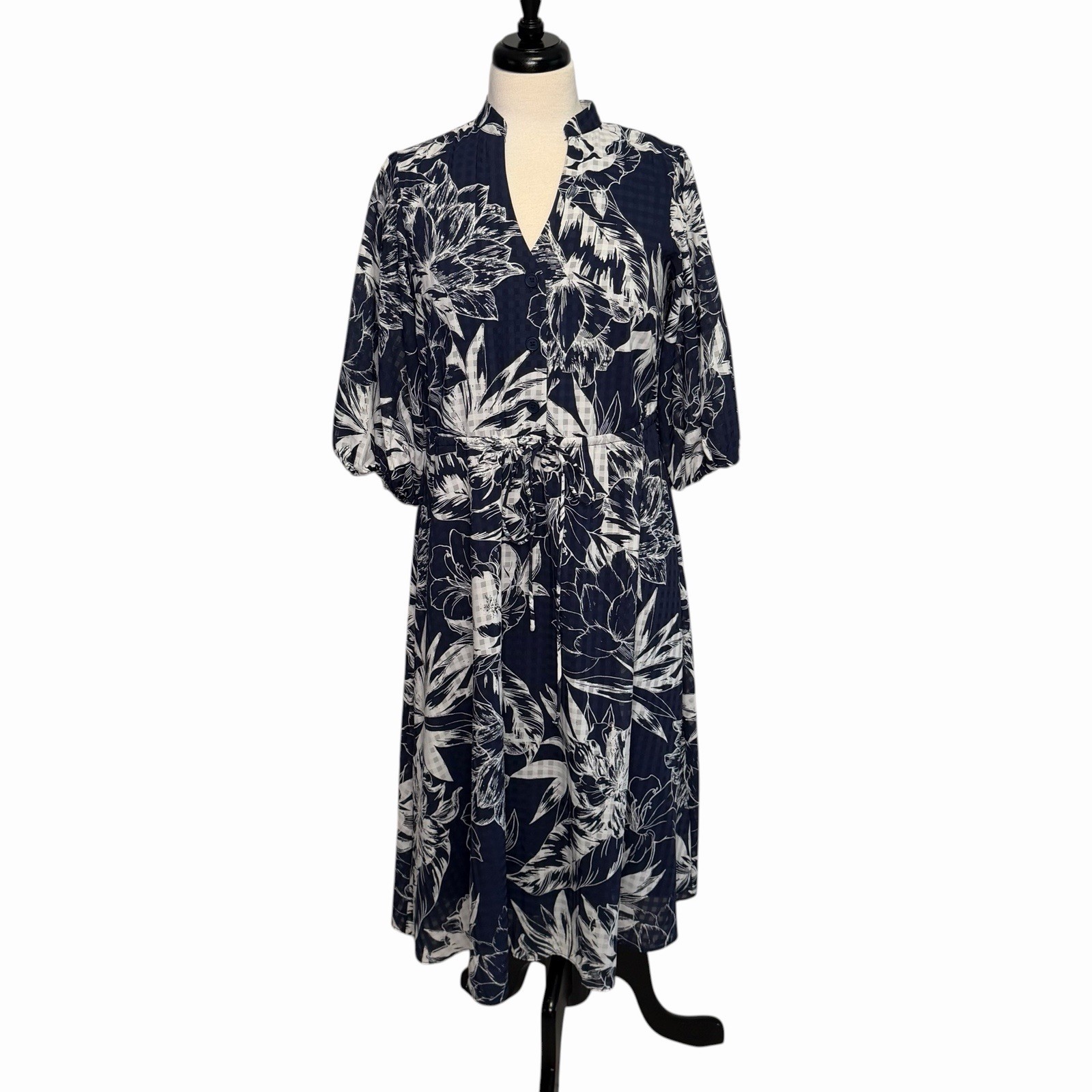 Studio One New York Women’s Dress Sz Small Navy Blue White Floral Lined