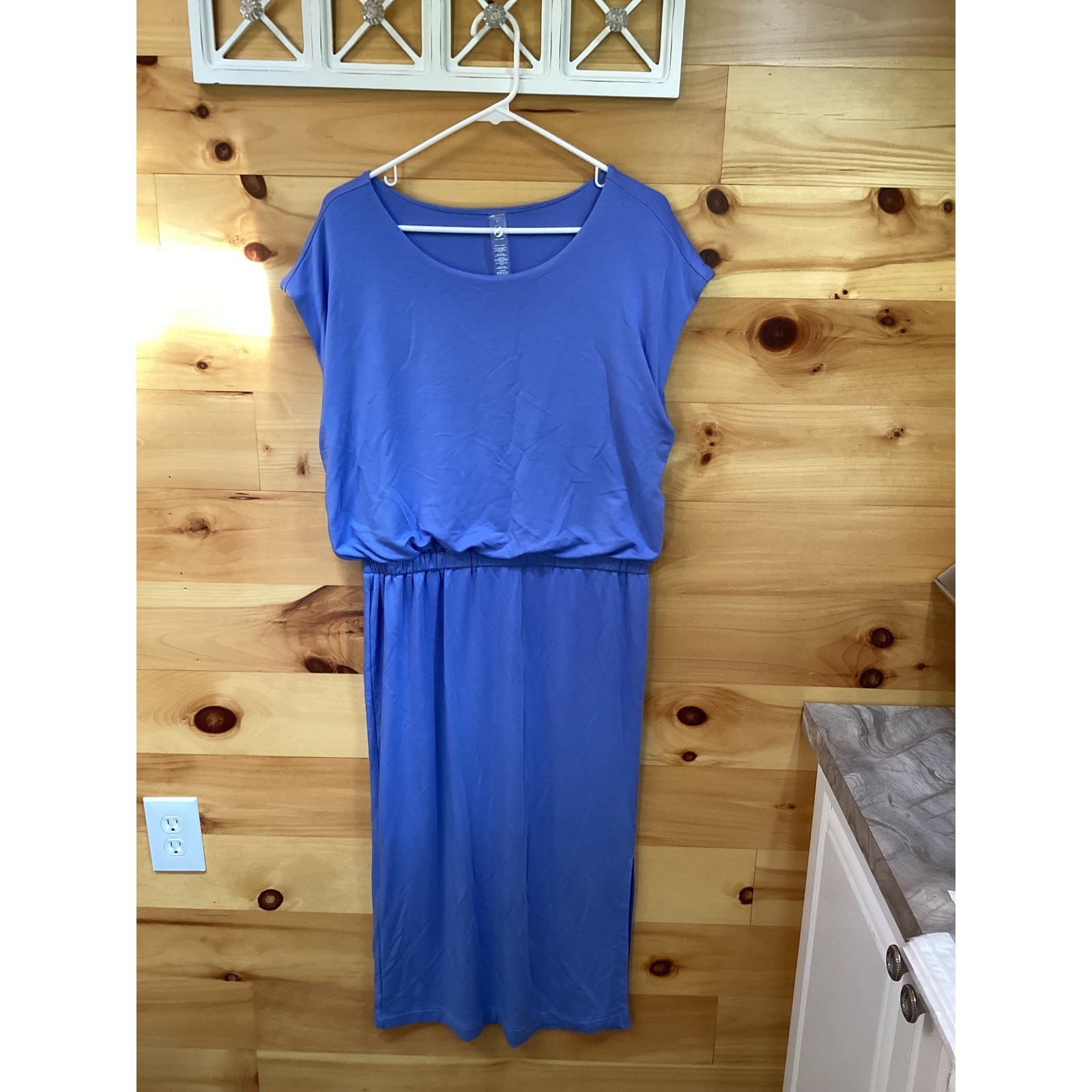 Lou & Grey Periwinkle Blue Blouson Midi Dress Elastic Waist Slit Womens Large