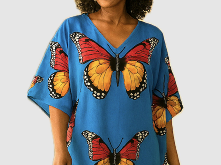 Winlar Caftan Long Micro Butterfly Print
