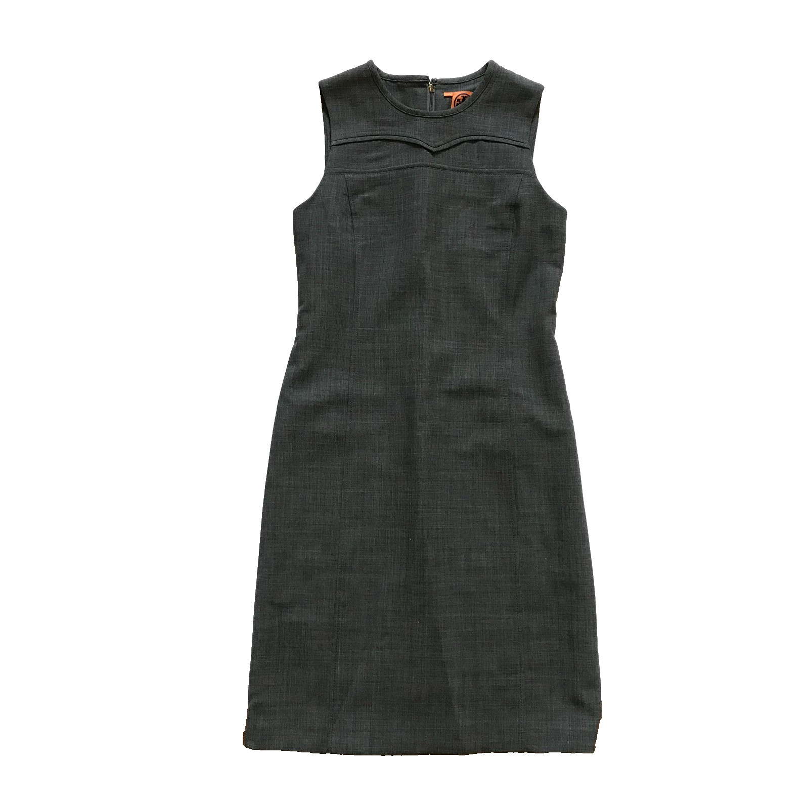 Tory Burch Sheath Dress Womens 8 Gray Crew Neck Sleeveless Rear Zipper Logo TB