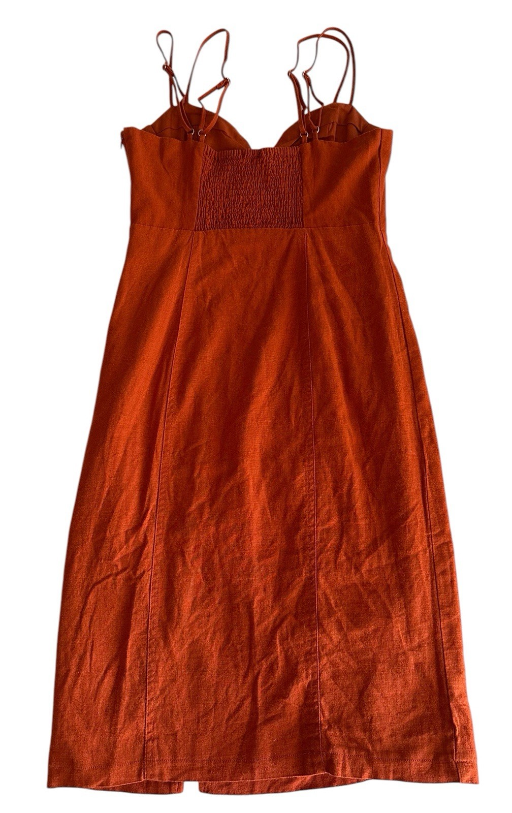 Forever 21 Rust Linen Dress Sleeveless Lined Adjustable Straps Cut Out Sexy SM
