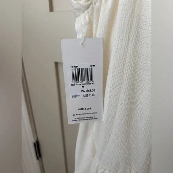 Hurley Solid Button Front Tiered Midi NWT Size M Color Cream