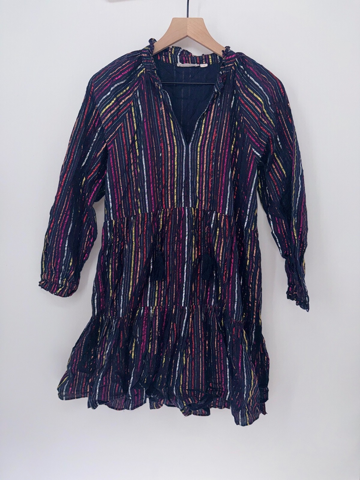 Roller Rabbit XS Striped Navy Dress with Tassel Tie