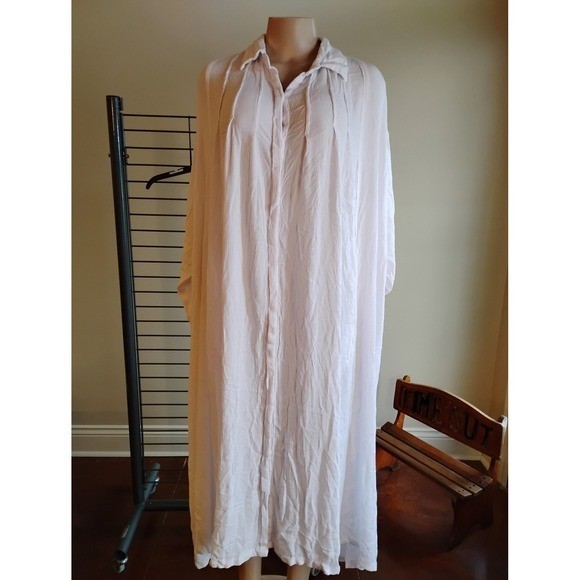 Myrah Penaloza White Gauze Maxi Dress Oversized ButtonDown Boho Coastal One Size