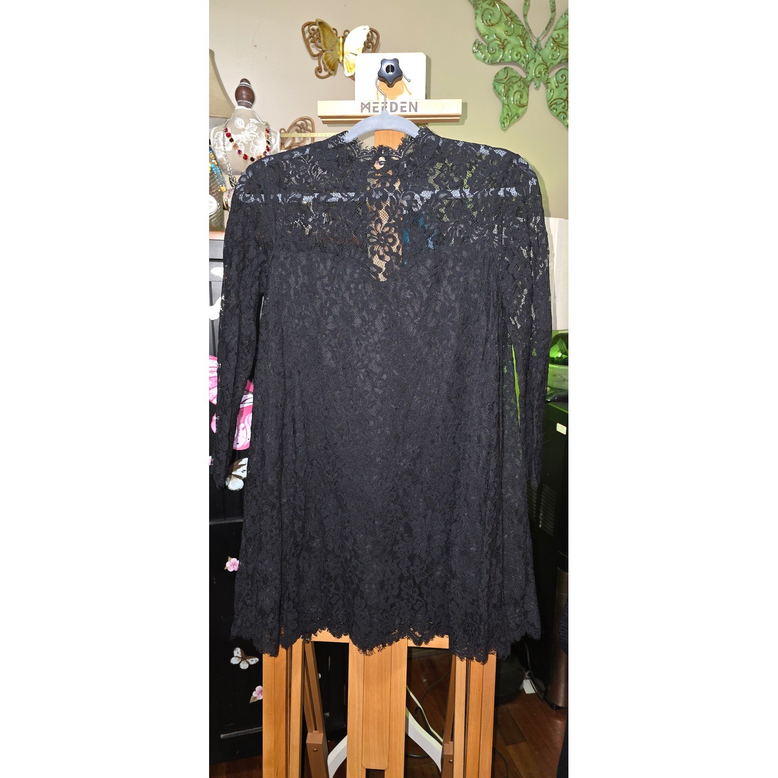 Show Me Your Mumu Black Floral Lace Mock Neck Keyhole Back Mini Dress Small