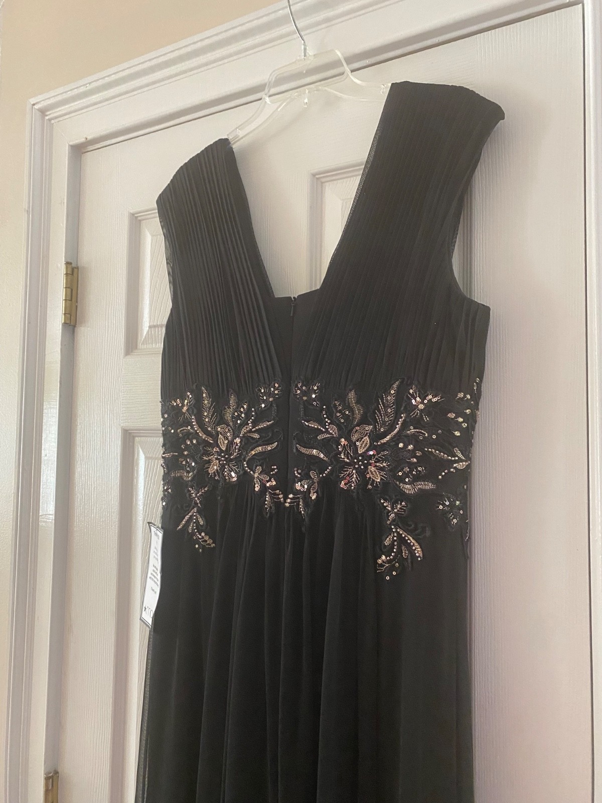 Betsy & Adam black beaded v-neck gown 12
