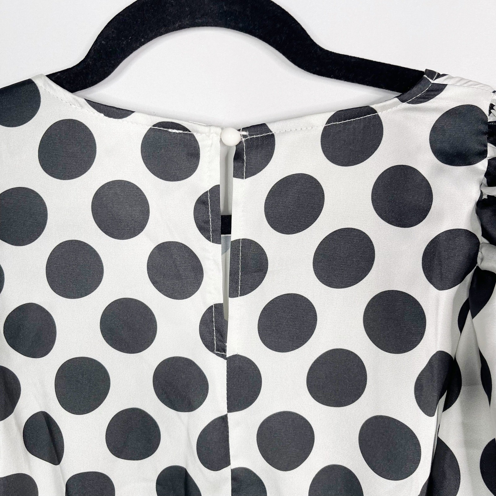 Blume Studio Maternity US 6 White Black Polka Dot Satin Tiered Ruffle Maxi Dress