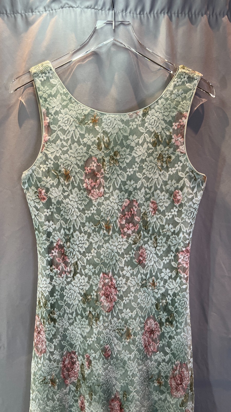 Connected Apparel Maxi Dress Womens 10 Green Floral Lace Sheer Overlay Romantic