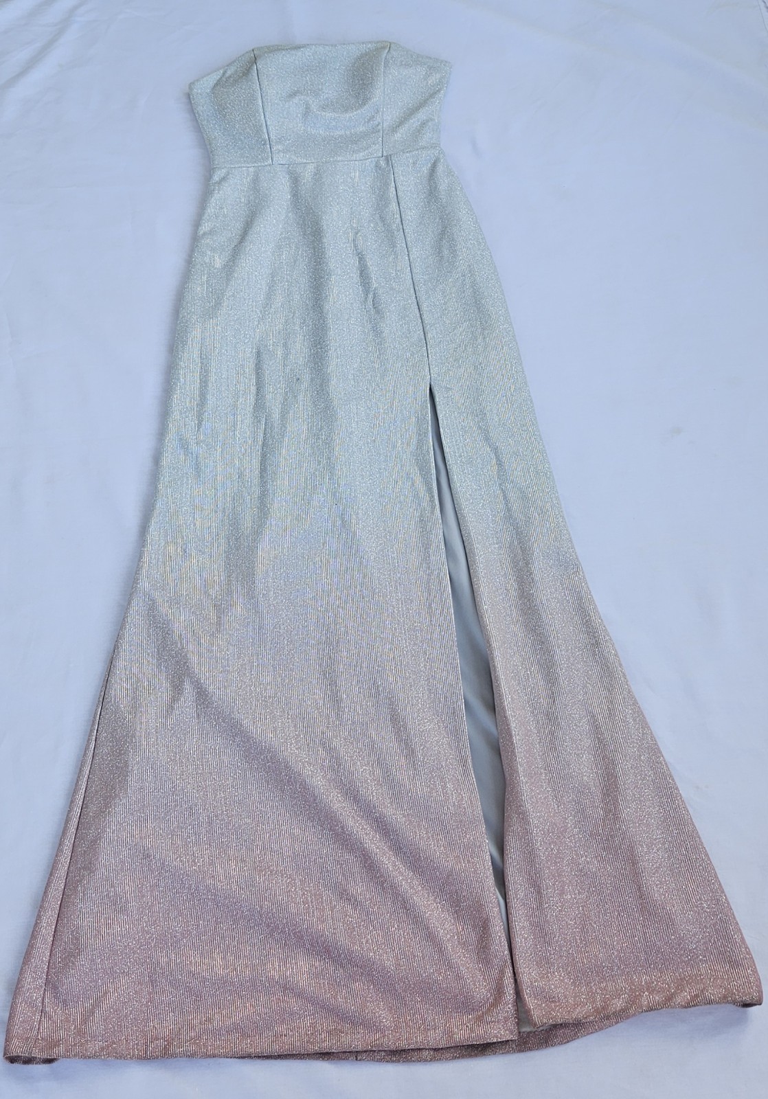 Jump Apparel Strapless Glitter Ombre Maxi Dress Silver Pink XS Juniors Slit