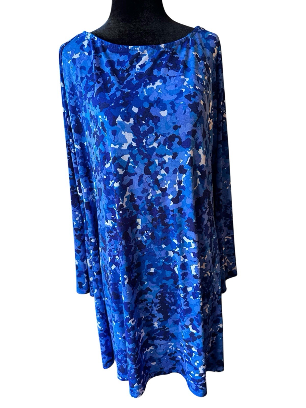 MSK Dress Women’s Size 12, Flare Sleeve , Blue & White Lightweight 35” Length