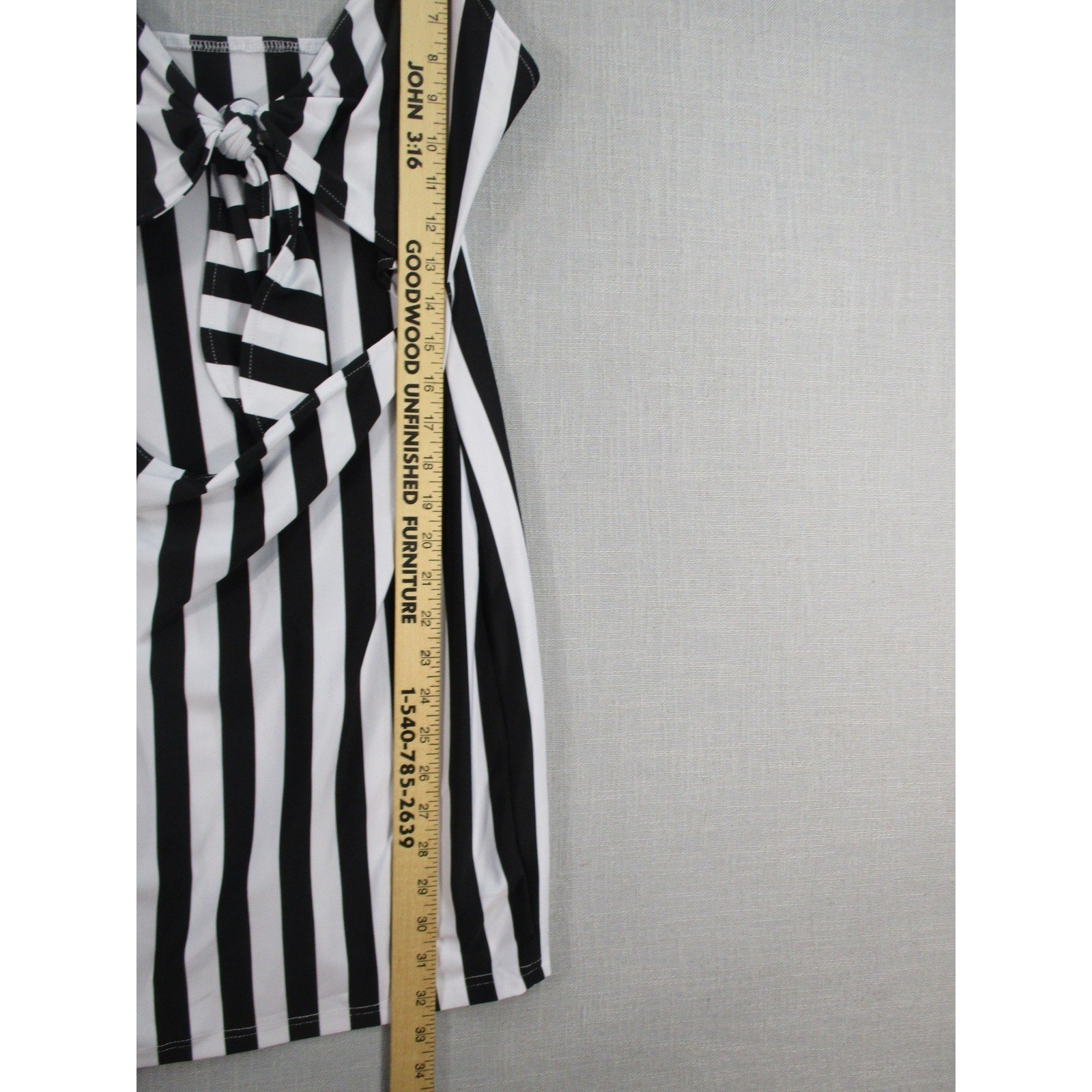 Womens Black White Vertical Stripe Tie Front Cutout Mini Dress Sleeveless