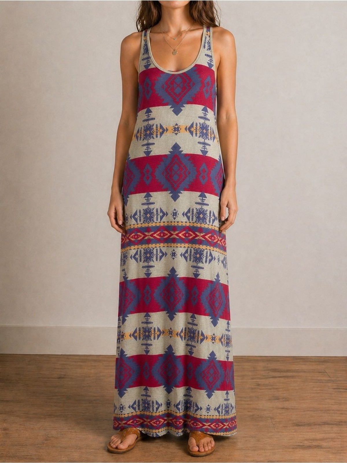 Vintage Ralph Lauren Denim & Supply Tribal Aztec Maxi Tank Dress Boho Size Large