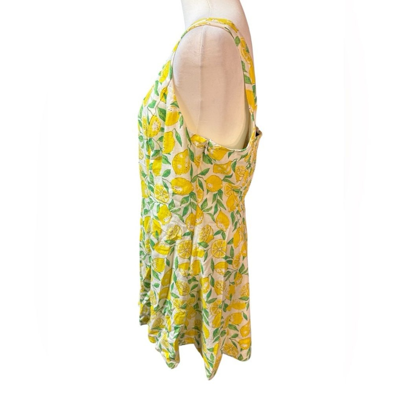 Gap Linen-Blend Mini Dress Spring Lemon Print women’s sz XL square sleeveless