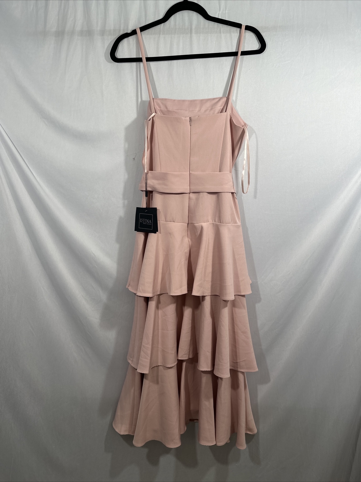 NWD IEENA Mac Duggal [ 8 ] Belted Tiered Ruffle Sleeveless Midi Dress Rose #Q692