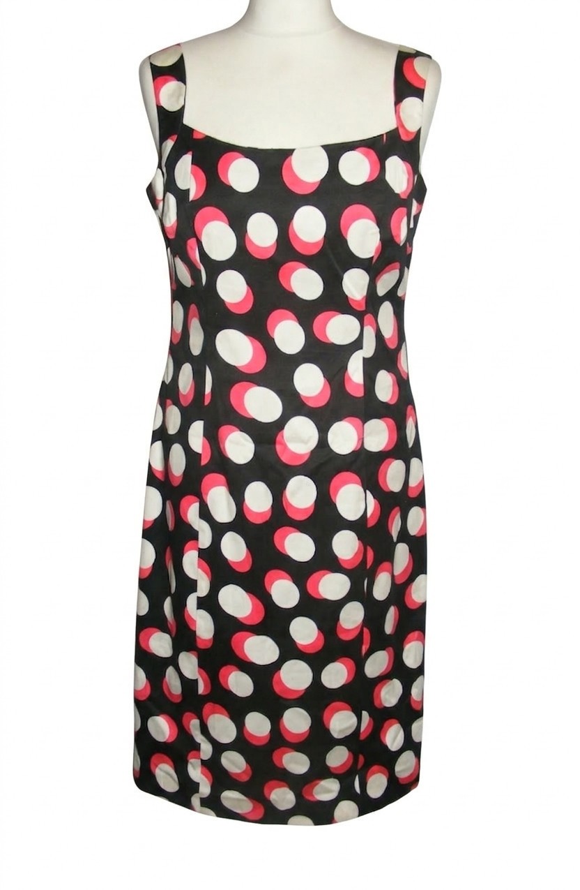 Coast Pencil Dress Size 12 Black Pink White Polka Dot Wiggle Shift Retro Party