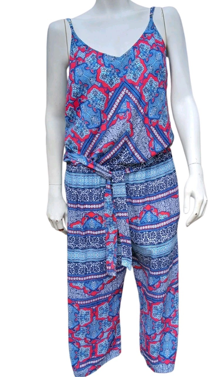 Tommy Bahama L Halter Sleeveless Jumper Paisley Rayon Pants Summer Romper Cruise